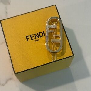 Fendi Gold Logo Hair Clip with Crystals